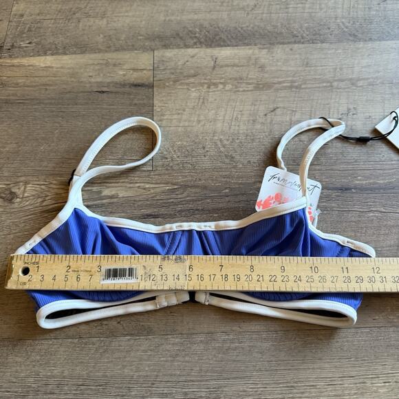 Acacia Free People Sadie Piped Ribbed Bikini Top Sapphire‎ Blue Size Petite NEW - Picture 9 of 11